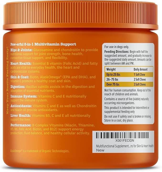 Zesty Paws Multivitamin Treats for Dogs - Glucosamine Chondroitin for Joint Support + Digestive Enzymes & Probiotics - Grain Free Dog Vitamin for Skin & Coat + Immune Health - Chicken Flavor - 90ct