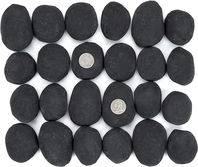 Stanbroil 24pcs Light Weight Ceramic Fiber Pebble Stones for Indoor Outdoor, Gas Inserts, Ventless, Vent Free, Electric, Outdoor Fireplaces and Fire Pits - Black