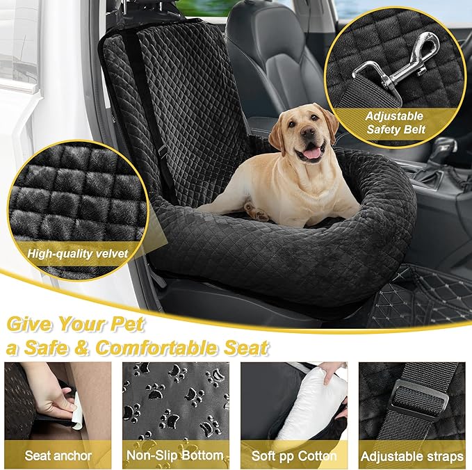 Dog Car Seat Pet Booster Car Seat for Small Mid Dogs, Dog Car Seat is Safe and Comfortable, and can be Disassembled for Easy Cleaning, Comfy Ultra Soft Car Travel Bed