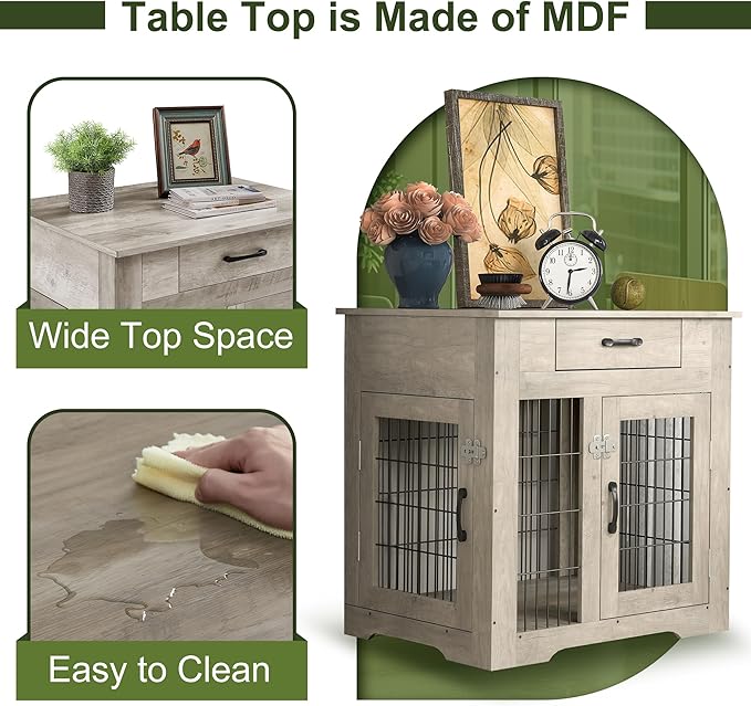 NicBex Dog Crate Furniture, 29.9" L Dog Crates for Small Dogs, Small Dog Crate with Double Doors, Wooden Dog Kennel Indoor for Small Medium Dog up to 25lb, Dog House with Drawer Grey