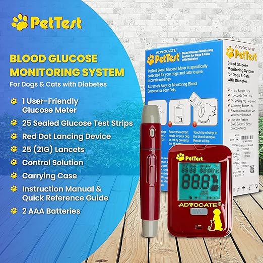 PetTest Glucose Monitoring System for Dogs & Cats - Classic Expert Diabetic Pet Blood Sugar Check Kit - Includes Classic Glucose Meter, 25 Test Strips, Lancing Device, 25 Lancets, Carrying Pouch
