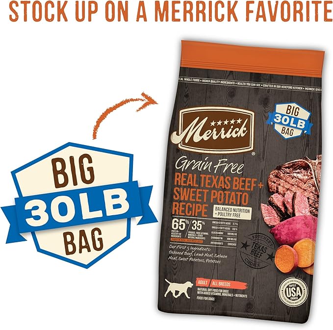 Merrick Premium Grain Free Dry Adult Dog Food, Wholesome And Natural Kibble, Real Texas Beef And Sweet Potato - 30.0 lb. Bag