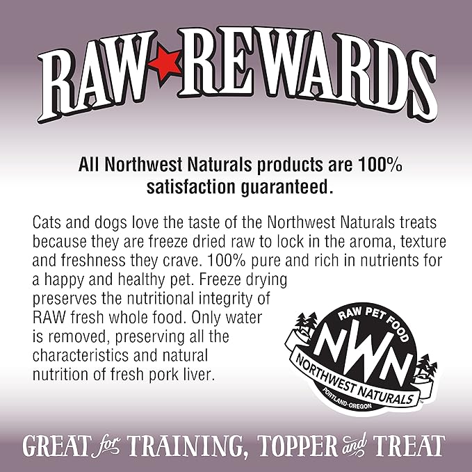 Northwest Naturals Raw Rewards Freeze-Dried Pork Liver Treats for Dogs and Cats - Bite-Sized Pieces - Healthy, 1 Ingredient, Human Grade Pet Food, All Natural - 10 Oz (Pack of 3)