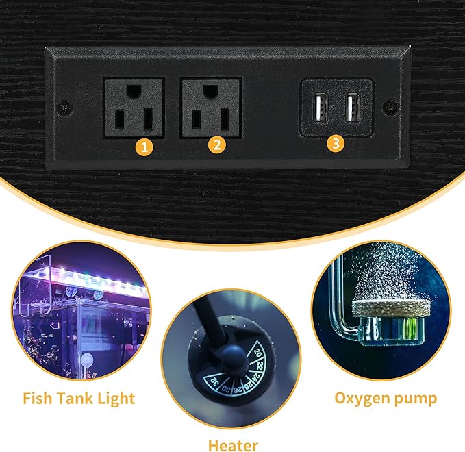 DWVO 40-50 Gallon Aquarium Stand with Power Outlets & LED Light, Cabinet for Fish Tank Accessories Storage - Metal Fish Tank Stand Suitable for Turtle Tank, Reptile Terrarium, 660LBS Capacity, Black