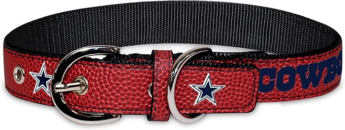 Pets First Tough Leather Pet Collar NFL Dallas Cowboys Premium Dog Collar, Limited Edition, Size Medium. Best & Strongest Heavy-Duty Dog Collar!, 16-20" Long & 1" Wide, DAL-3081-MD