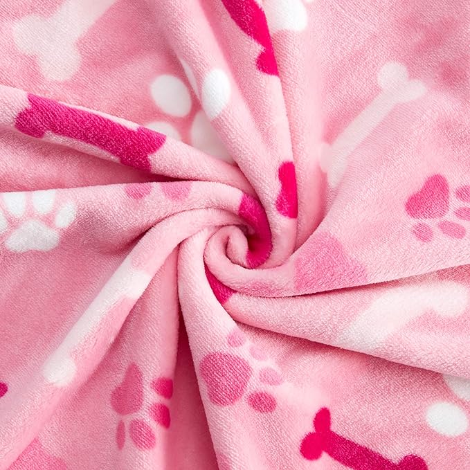 Allisandro Luxurious Dog Blanket, 350 GSM Super Fuzzy Microplush Fleece Pet Blankets for Small Medium Large Dogs and Cats, Pink Paw and Bone, 40" x 32"