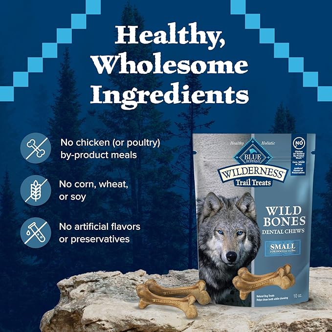 Blue Buffalo Wilderness Wild Bones Grain-Free Dental Chews Dog Treats, Small, 10-oz Bag