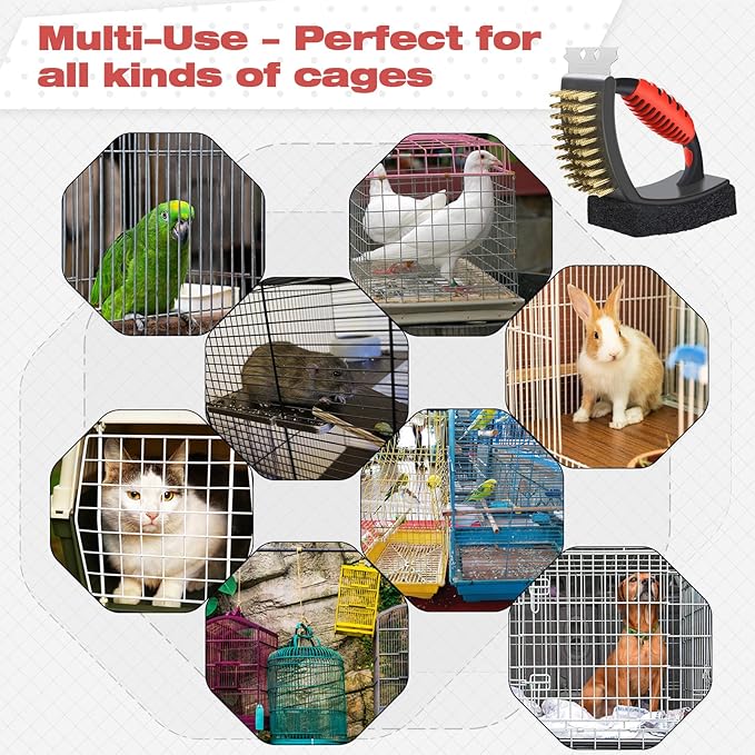 Bonaweite Bird Cage Cleaner, Stainless Steel Triangle Brush Set, Multi-Function Copper Bristle, Lightweight & Durable, Includes Cleaning Brush, Red