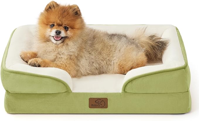 Bedsure Small Orthopedic Dog Bed - Washable Bolster Dog Sofa Beds for Small Dogs, Supportive Foam Pet Couch Bed with Removable Washable Cover, Waterproof Lining and Nonskid Bottom Couch, Lint