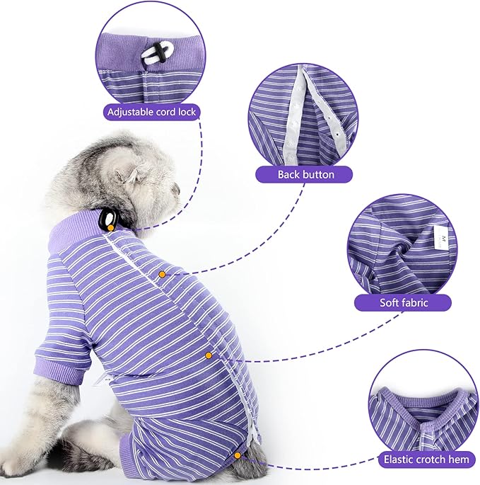 Cat Surgical Recovery Suit Professional for Male Female Dog Abdominal Wounds Cone E-Collar Alternative, Anti-Licking Or Skin Diseases Pet Surgical Recovery Pajama Suit, Soft Fabric Onesie for Cats