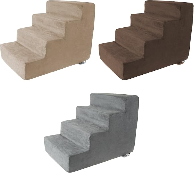 4-Step Pet Stairs - Nonslip Foam Dog and Cat Steps with Removable Zippered Microfiber Cover - Designed for Home or Vehicle Use by PETMAKER (Brown)