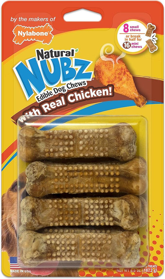 Nylabone Nubz Natural Edible Chew Treats for Dogs, Made in USA, Chicken Flavor, Small - Up to 25 lbs. (8 Count)