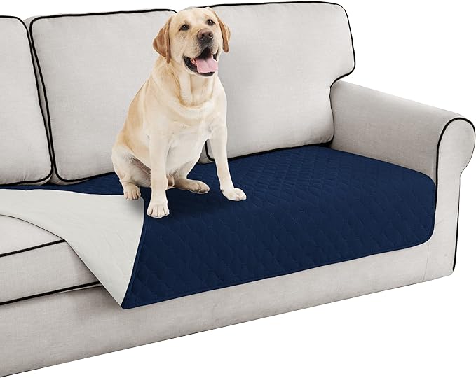 Easy-Going 100% Waterproof Dog Bed Cover Reversible Leak Proof Couch Cover Washable Sofa Cover Furniture Protector Blanket for Pets Kids Children Dog Cat (30x70 Inch, Navy/Ivory)