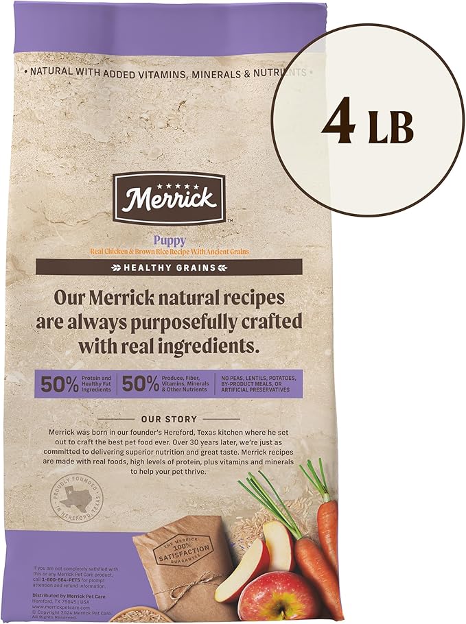 Merrick Healthy Grains Premium Dry Dog Food, Wholesome And Natural Kibble For Healthy Digestion, Puppy Recipe - 4.0 lb. Bag