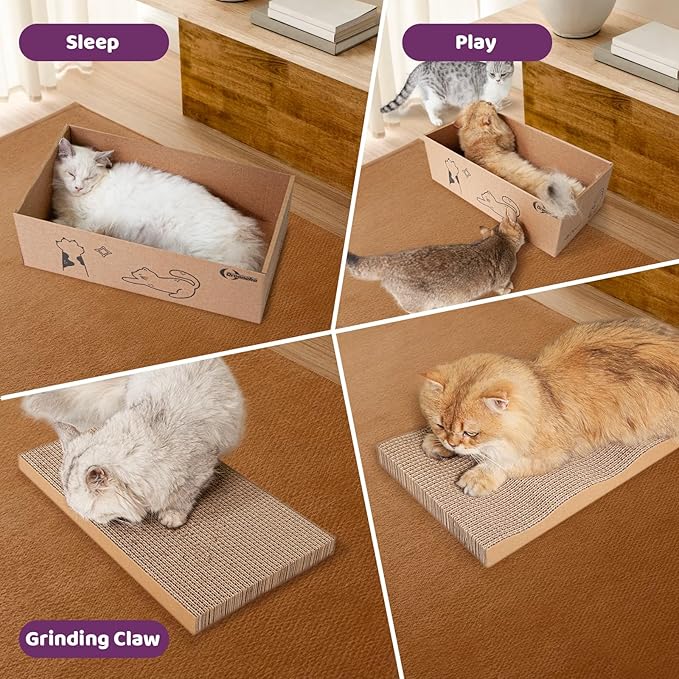 5 in 1 Cat Scratcher Cardboard,XL-Large Cat Scratch Pad,Cat Scratching Boards with Box for Medium to Large Cat Indoor Use Protecting Furniture Wall and Sofa