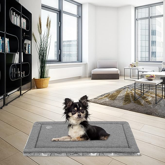 EMPSIGN Dog Bed Mat Dog Crate Pad Reversible (Cool & Warm), Machine Washable Dog Crate Mat, Kennel Pad for Dog Sleeping Mattress for Large Medium Small Dogs, Grey