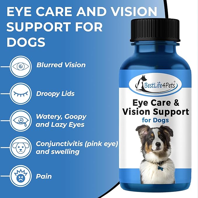 Eye Care and Vision Support Dog Supplement - Natural Eye Infection Treatment Relieves Conjunctivitis, Swelling, Discharge, and More - Stop The Dog Eye Drops Struggle with Easy to Use Pills