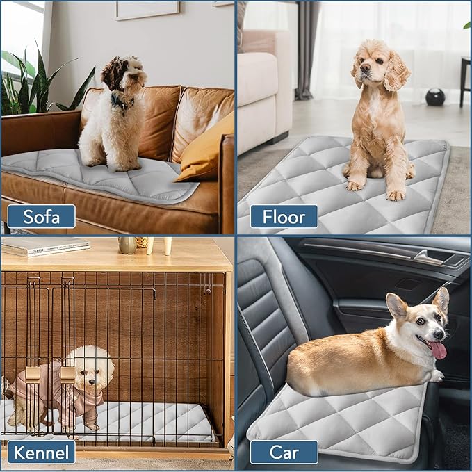 Dog Crate Pad 2 Pack, Soft Dog Crate Mat with Anti-Slip Bottom, Machine Washable Kennel Pad, Crate Mats for Dog Cages, Dog Bed for Crate, Fits 24 Inch Dog Crate, Grey