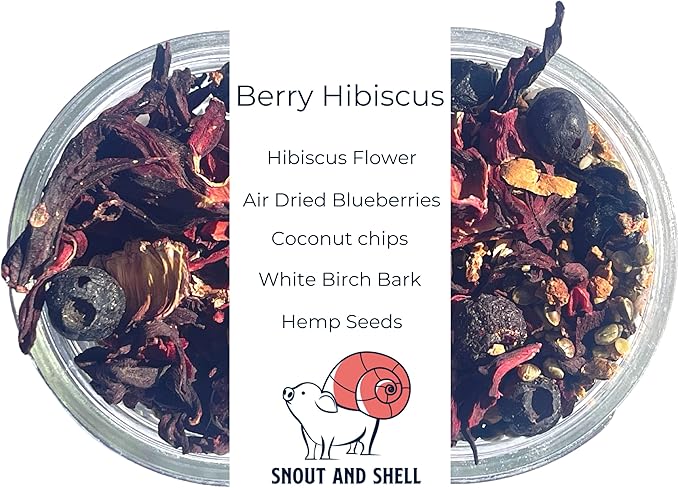 Berry Hibiscus Hermit Crab Food - Colorful Blend Diet of Hibiscus Flowers, Blueberries, Hemp Seed, Coconut Chips & White Birch Bark - Aquatic Pet Animal Snack Treat | 25g, Multi