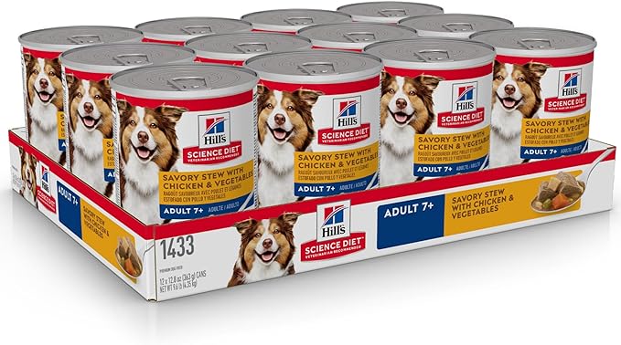 Hill's Science Diet Adult 7+, Senior Adult 7+ Premium Nutrition, Wet Dog Food, Chicken & Vegetables Stew, 12.8 oz Can, Case of 12