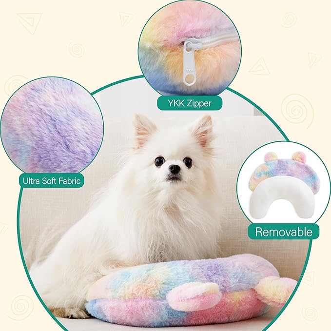 Pet Pillow for Dogs,Dog Calming Pillow for Dogs,Soft Dog Neck Pillow,U-Shaped Pillow for Cat and Dog,Machine Washable Pet Calming Toy,Joint Relief Sleeping Improve for Pets-Rainbow