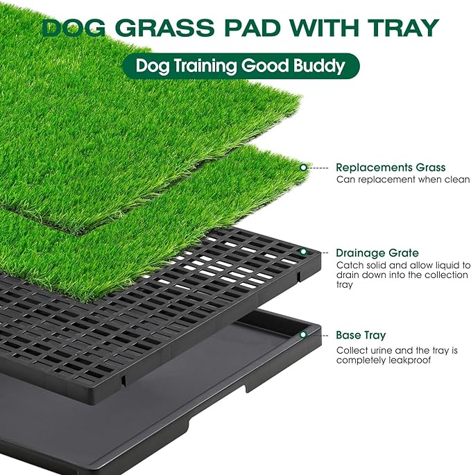 Dog Grass Potty，Dog grass pee pad，Indoor/Outdoor Portable Pet Loo with Tray，Medium Reusable Pet Litter Box Training Pads Toilet Tray with 2 Pcs Dog Grass Pee Pads for Replacement（ 29"x20"）