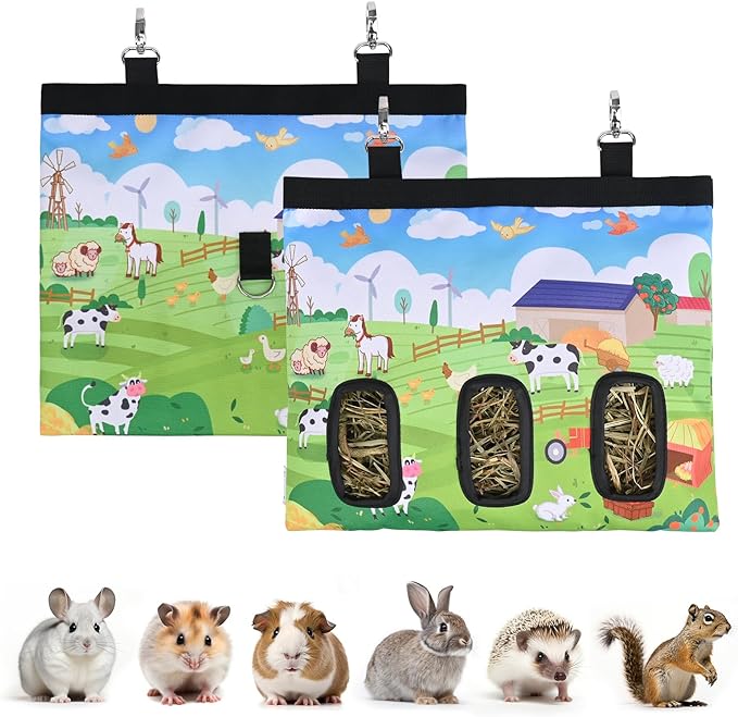 Rabbit Hay Feeder Bag, Guinea Pig Hay Feeder,Bunny Hay Bag, 600D Oxford Cloth Fabric Pet Hay Hanging Feeder Storage for Rabbit, Small Animal.