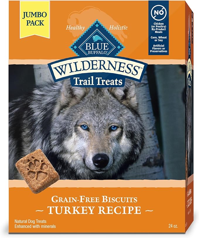 Blue Buffalo Wilderness Trail Treats High Protein Grain Free Dog Biscuits Crunchy Dog Treats, Turkey Recipe, 24-oz Bag