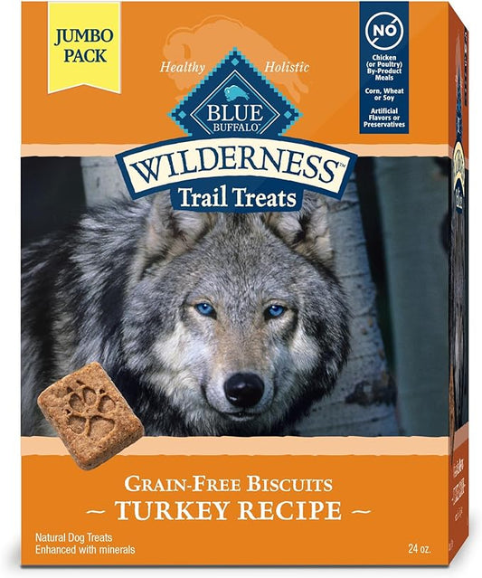 Blue Buffalo Wilderness Trail Treats High Protein Grain Free Dog Biscuits Crunchy Dog Treats, Turkey Recipe, 24-oz Bag