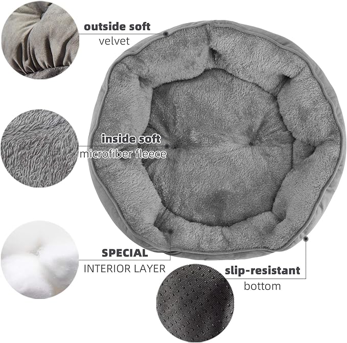 Medium Dog Bed for Medium Dogs, Large Cat Beds for Indoor Cats, Pet Bed for Puppy and Kitty, Extra Soft & Machine Washable with Anti-Slip & Water-Resistant Oxford Bottom, Grey, 25 inches