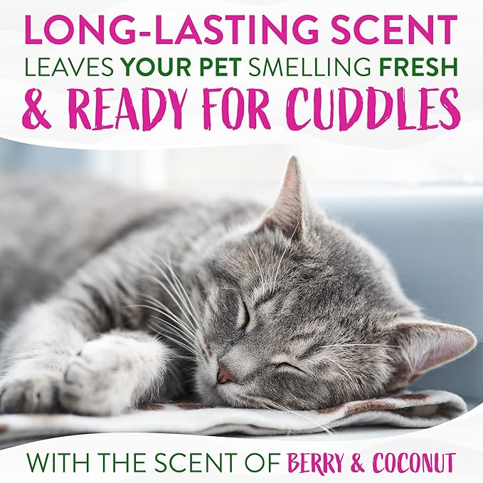 TropiClean Berry Coconut Waterless Cat Shampoo | Deep Cleansing Dry Shampoo for Cats | Natural Cat Shampoo Derived from Natural Ingredients | Made in The USA | 7.4 oz.