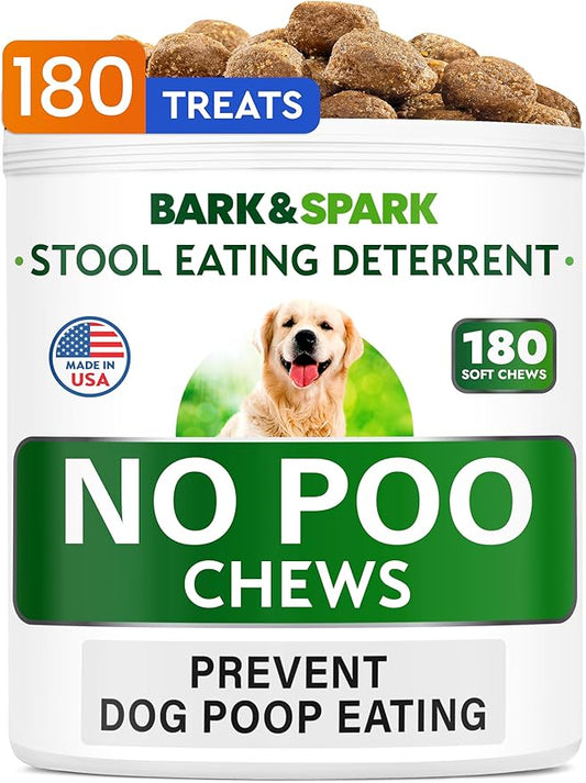 NO POO Treats - Prevent Dog Poop Eating - Coprophagia Treatment - Stool Eating Deterrent - Probiotics & Enzymes - Digestive Health + Breath Aid - Made in USA - 180 Chews