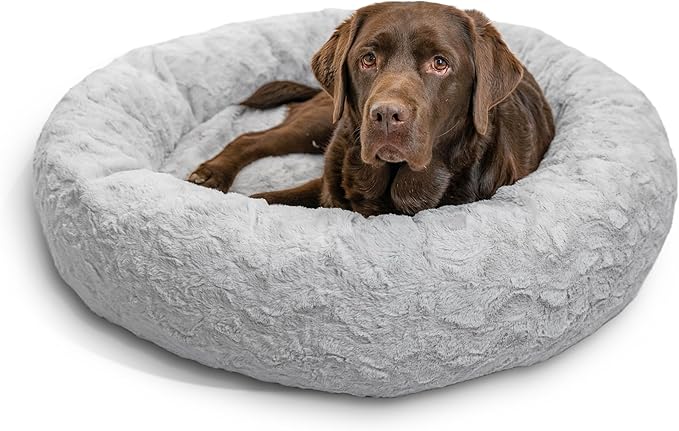 Best Friends by Sheri The Original Calming Donut Cat and Dog Bed in Lux Fur Gray, Large 36"