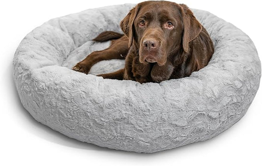 Best Friends by Sheri The Original Calming Donut Cat and Dog Bed in Lux Fur Gray, Large 36"