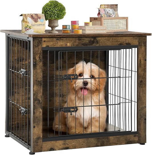 NicBex Dog Crate Furniture, 27.2" L Small Dog Crate, Dog Crates for Medium Small Dogs, Medium Dog Crate with Double Doors, Heavy Duty Dog Crate, Wooden Dog Kennel Indoor up to 30lb, Rustic Brown