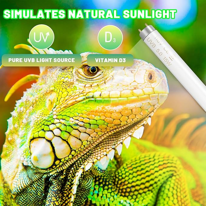 2Pack UVB Reptile Light 10.0 Bulb 15W 18inch T8,Long Service Life UVB Lamp Tube for Reptiles,Bearded Dragon,Tortoise Etc (10.0)