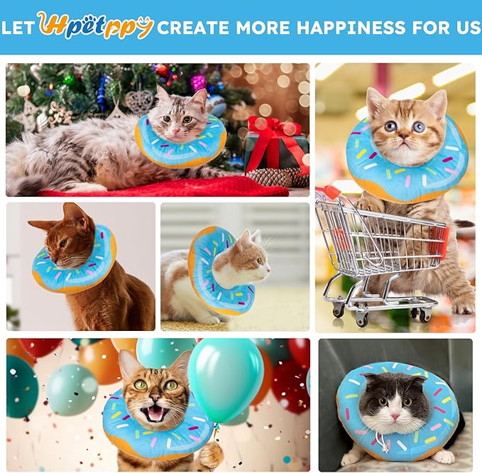 Cat Cone Collar Soft, Cat Recovery Collar for Wound Healing Cute Cat Donut Adjustable Cat Cones to Stop Licking Comfortable Lightweight Neck Elizabethan Collars for Cats Kittens After Surgery