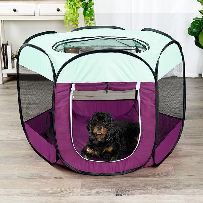 Furhaven Pop Up Playpen Pet Tent Playground - Purple, Medium