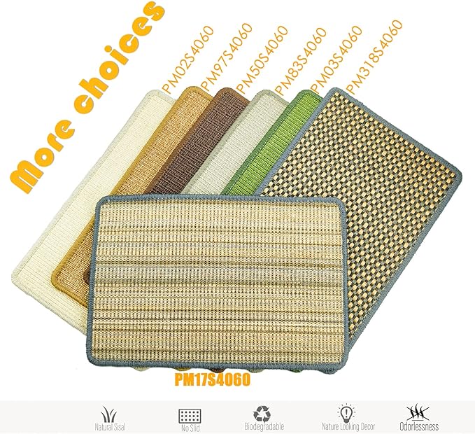 Cat Scratching Pad, 23.6 x 15.7inch Sisal Cat Scratch Mat with Velcro Tapes,Stick on Floor Scratch Pad for Cat Wall Scratcher,Horizontal Cat Scratcher Protect Carpets and Sofa (Striped Style)