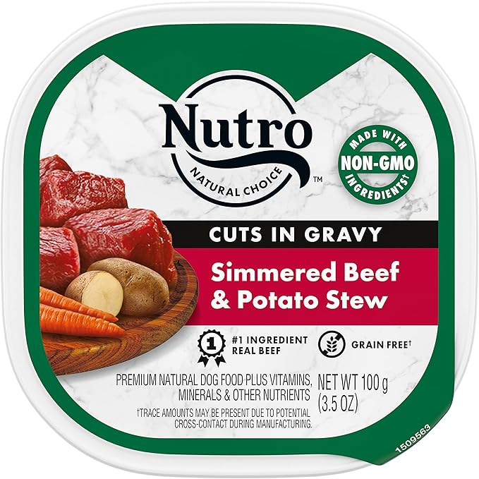 NUTRO Adult Natural Grain Free Wet Dog Food Cuts in Gravy Tender Chicken, Sweet Potato & Pea Stew Recipe, 3.5 oz. Trays (Pack of 24)