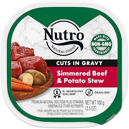 NUTRO Adult Natural Grain Free Wet Dog Food Cuts in Gravy Simmered Beef & Potato Stew, (24) 3.5 oz. Trays