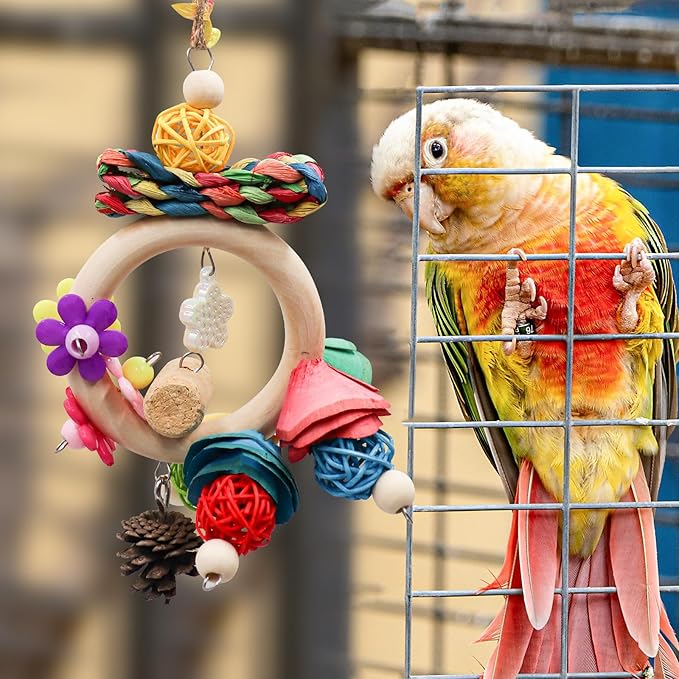 Bird Chewing Toys, Hanging Natural Materials Parrot Chew Toy, Bird Cage Accessories, Suitable for Small to Medium Birds Budgie Lovebirds Conures Parakeets Cockatiels