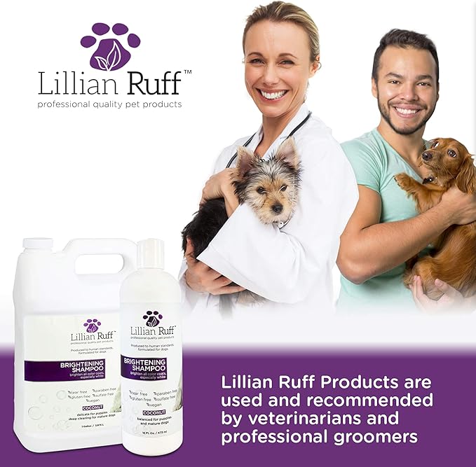 Lillian Ruff Ultra-Brightening Professional Whitening Shampoo for Dogs with Aloe & Coconut Oil for Dry Skin & Itch Relief - pH-Balanced Dog Whitening Shampoo Remove Stains, Yellowing, & Odor (Gallon)