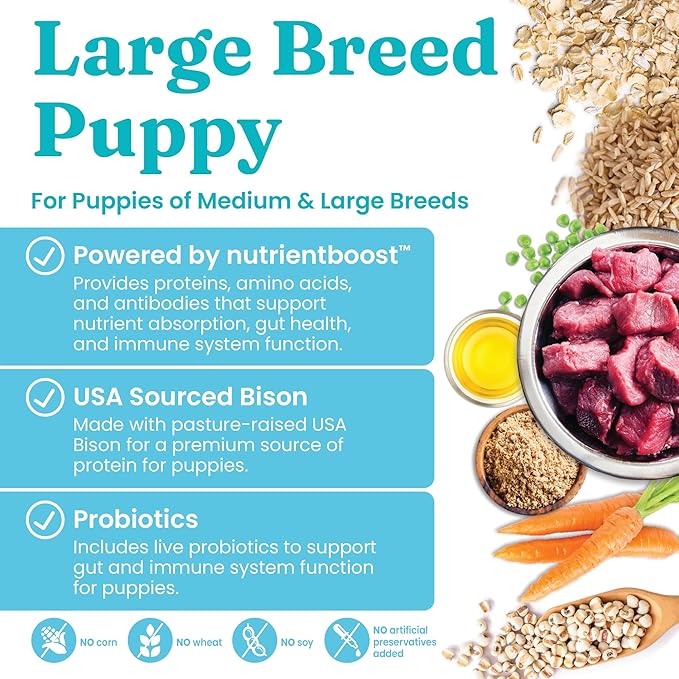 Solid Gold Large Breed Puppy Food w/Nutrientboost - Made with Real Bison, Oatmeal & Barley - Wolf Cub Whole Grain Puppy Food for Large Breed for Healthy Growth and Balanced Nutrition - 3.75 LB Bag