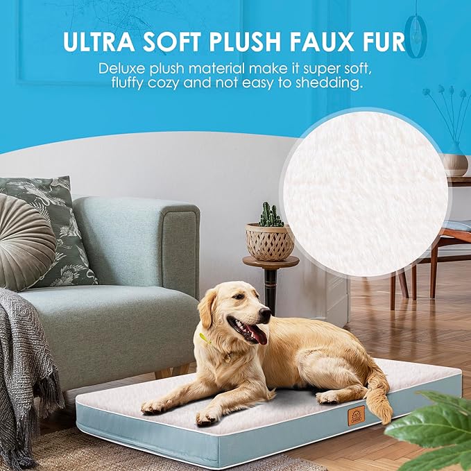 Dog Bed Covers Soft Plush Replacement Washable, Large Waterproof Dog Bed Cover with Zipper, Pet Bed Cover 35x22x3 Inches, Blue, Cover Only