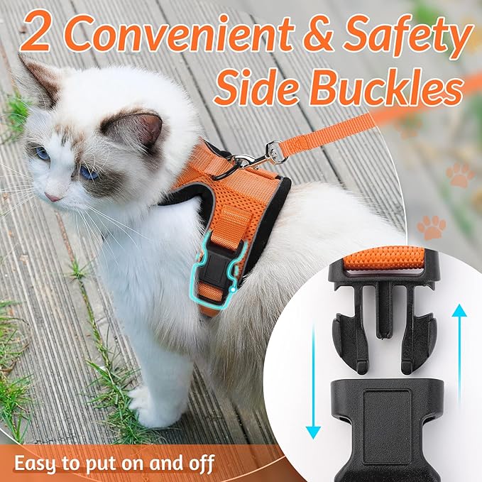 rabbitgoo Cat Harness and Leash for Walking, Escape Proof Soft Adjustable Vest Harnesses for Cats, Easy Control Breathable Reflective Strips Jacket, Orange, S