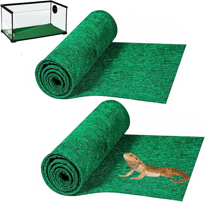 HERCOCCI 2 Pack Reptile Carpet, 39’’ x 20’’ Terrarium Bedding Substrate Liner Reptile Cage Mat Tank Accessories for Bearded Dragon Lizard Tortoise Leopard Gecko Snake (Green)