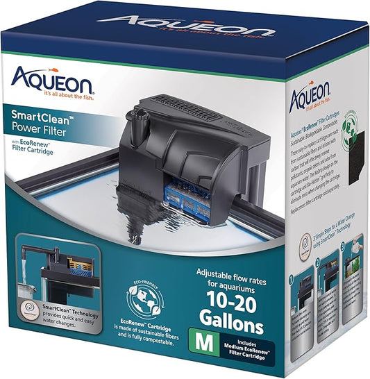Aqueon Aquarium Fish Tank SmartClean Power Filter with EcoRenew Filter Cartridge, 10-20 Gallons
