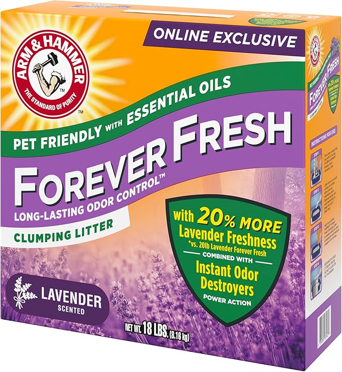 Arm & Hammer Forever Fresh Clumping Cat Litter Lavender, MultiCat 18lb With 20% More Lavender Freshness, Pet Friendly With Essential Oils
