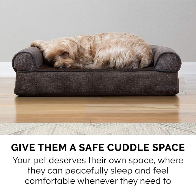 Furhaven Cooling Gel Dog Bed for Large Dogs w/ Removable Bolsters & Washable Cover, For Dogs Up to 125 lbs - Sherpa & Chenille Sofa - Coffee, Jumbo Plus/XXL